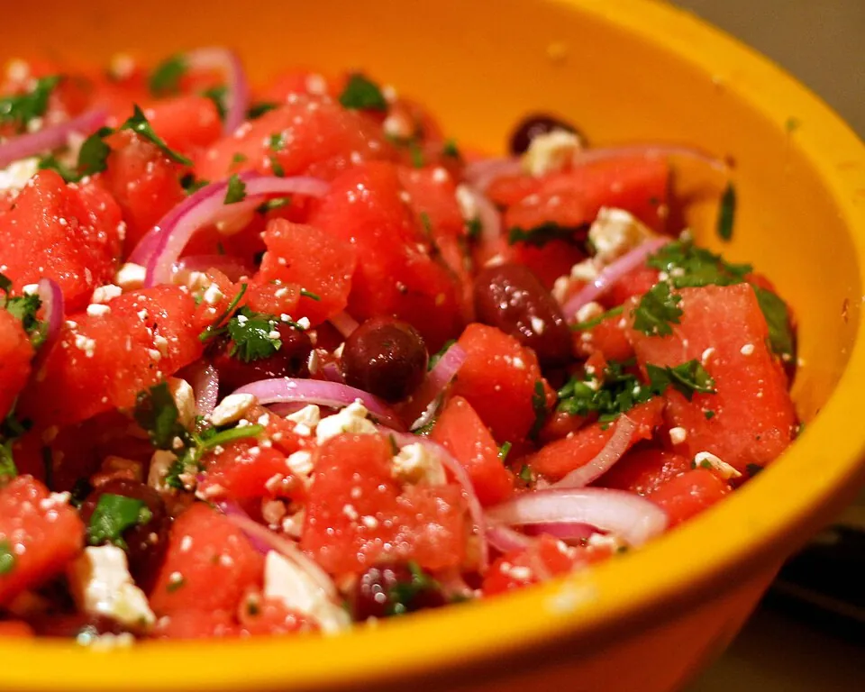 Ensalada de sandía, tomate y queso fresco
